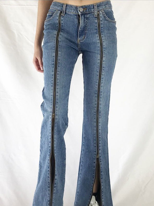 EMMIOL Flare-Jeans mit Reißverschluss-Design