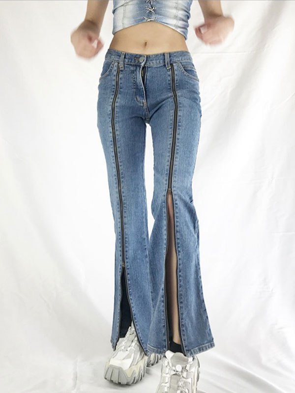 EMMIOL Flare-Jeans mit Reißverschluss-Design