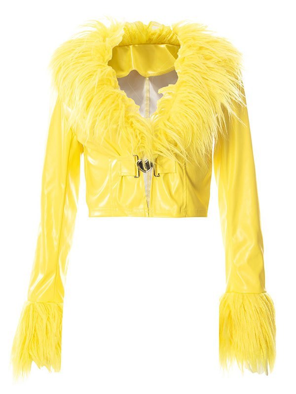 EMMIOL Faux Fur Trim Pu Leather Jacket