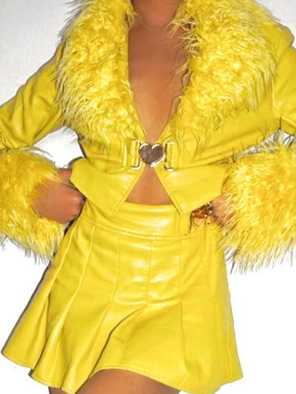 EMMIOL Chaqueta de cuero sintético con ribete de piel sintética