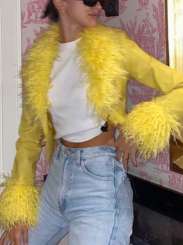EMMIOL Faux Fur Trim Pu Leather Jacket