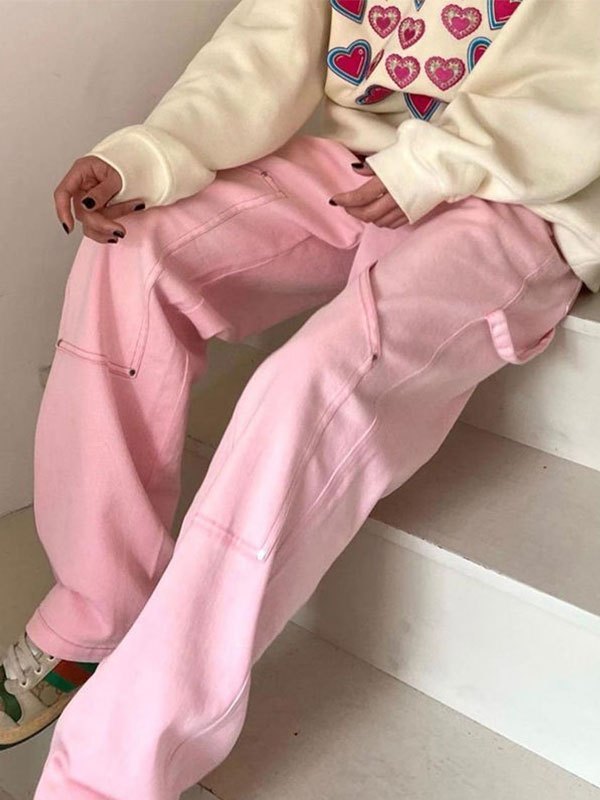 EMMIOL Jeans cargo de cintura alta con patchwork