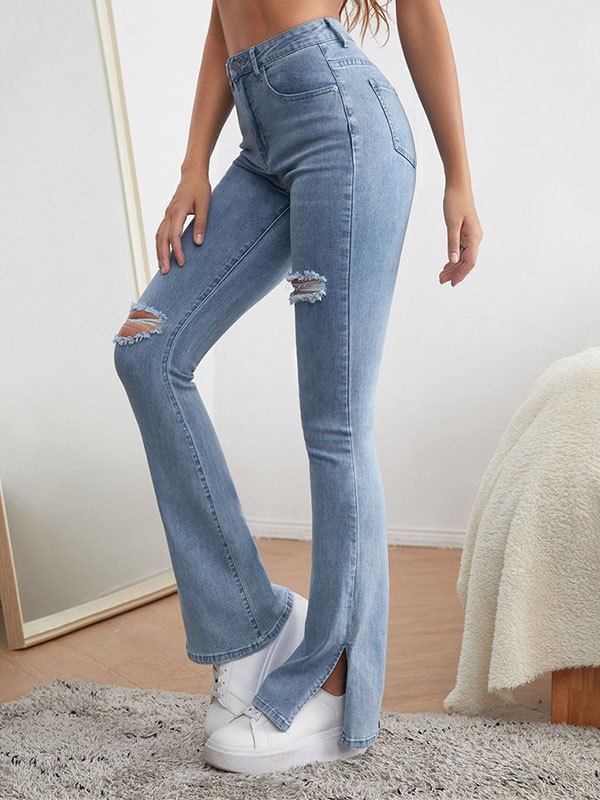 EMMIOL Zerrissene Jeans mit ausgestellten Beinen