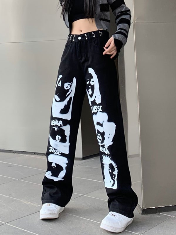 EMMIOL Washed Screen Print Boyfriend Jeans