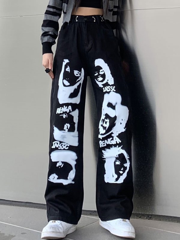 EMMIOL Washed Screen Print Boyfriend Jeans
