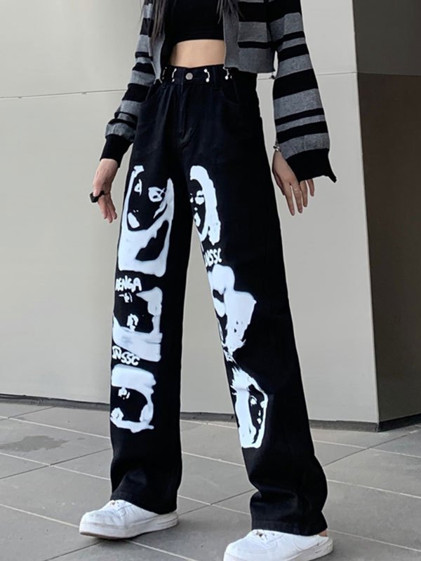 EMMIOL Washed Screen Print Boyfriend Jeans
