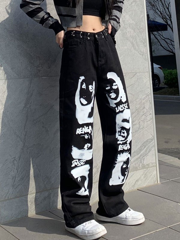 EMMIOL Washed Screen Print Boyfriend Jeans
