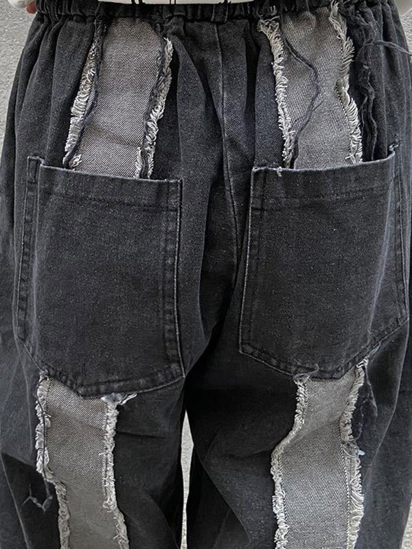 EMMIOL Washed Patchwork Boyfriend Jeans