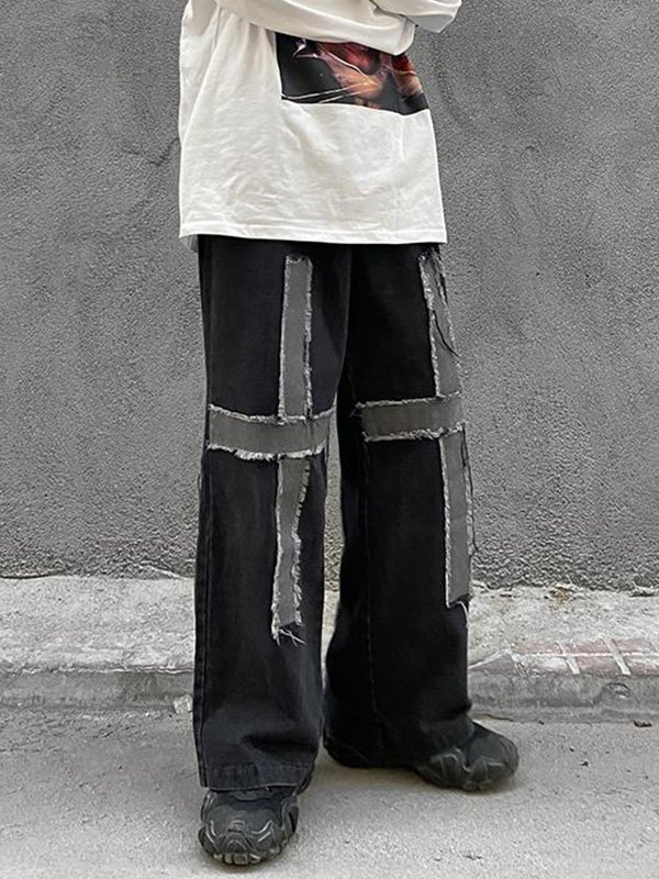 EMMIOL Washed Patchwork Boyfriend Jeans