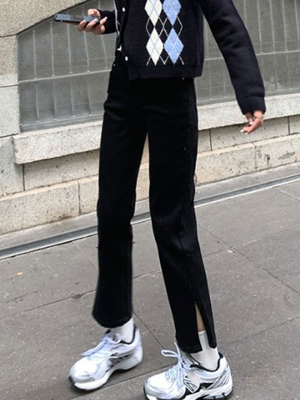 EMMIOL Cropped-Flare-Jeans mit Schlitz