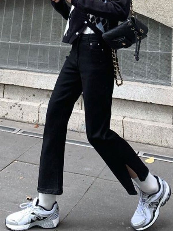 EMMIOL Cropped-Flare-Jeans mit Schlitz