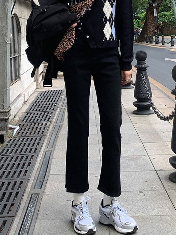 EMMIOL Cropped-Flare-Jeans mit Schlitz