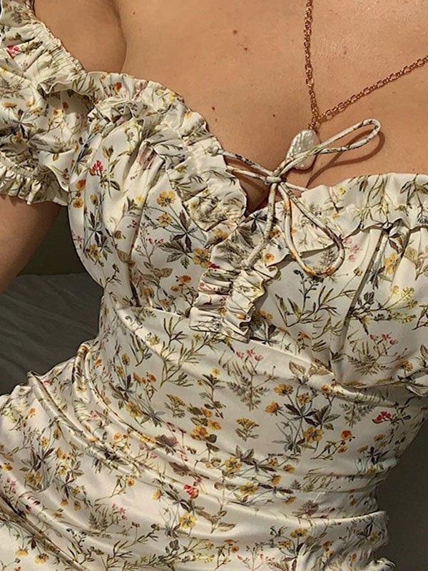 EMMIOL Schulterfreies Maxikleid mit Blumenschlitzen