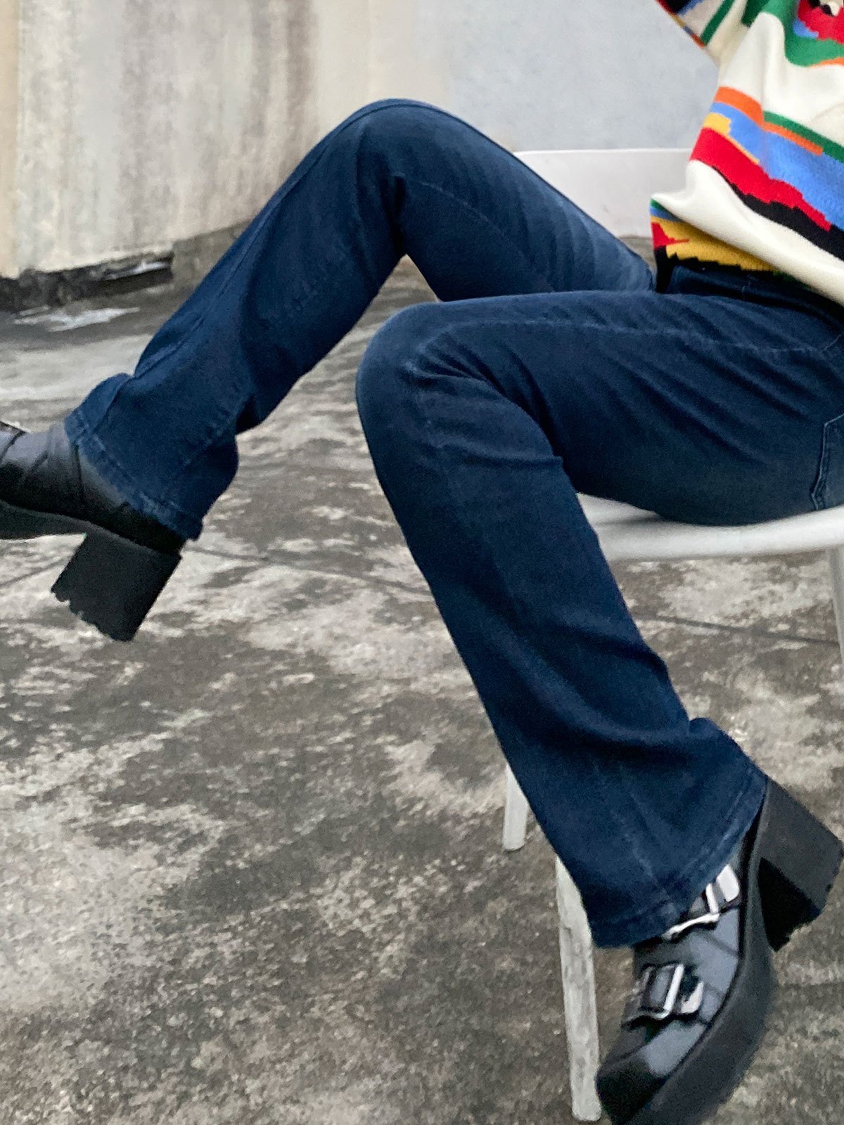 EMMIOL Jeans acampanados lavados con cinturón con hebilla