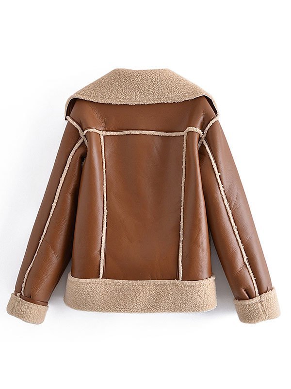 EMMIOL Faux Shearling Pu Leather Coat