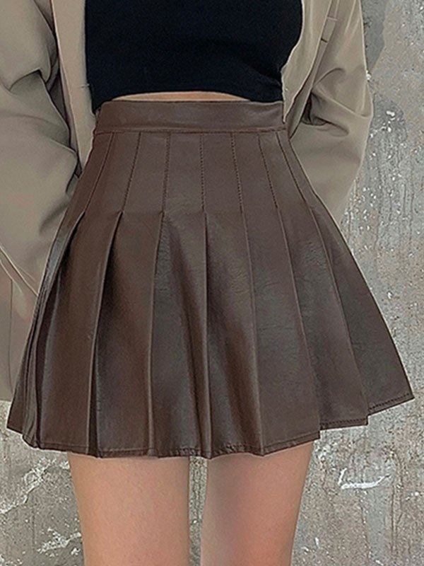 EMMIOL Pleated Pu Leather Mini Skirt