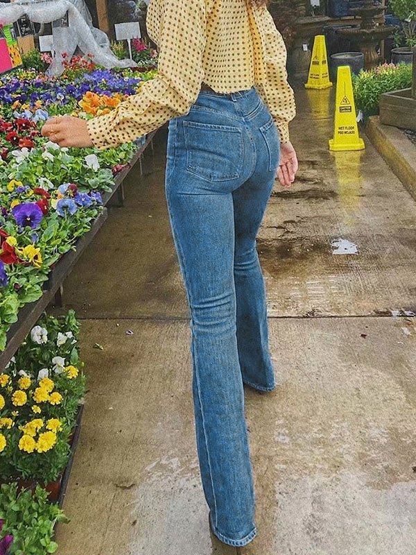 EMMIOL Jeans acampanados de cintura alta lavados