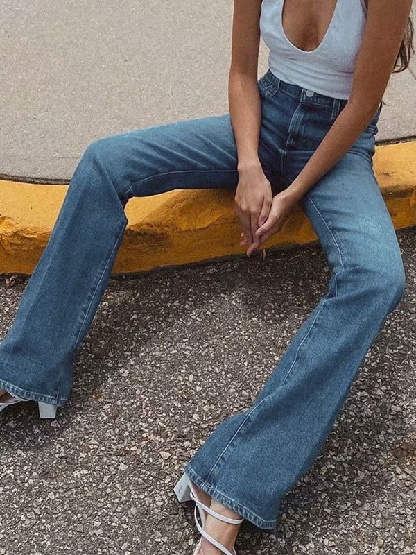 EMMIOL Jeans acampanados de cintura alta lavados