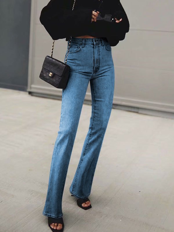 EMMIOL Jeans acampanados de cintura alta lavados