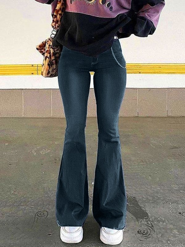 2022 Jeans svasati elasticizzati lavati a vita bassa Grigio S In Jeans  svasati Online Store. Best For Sale | Emmiol.com