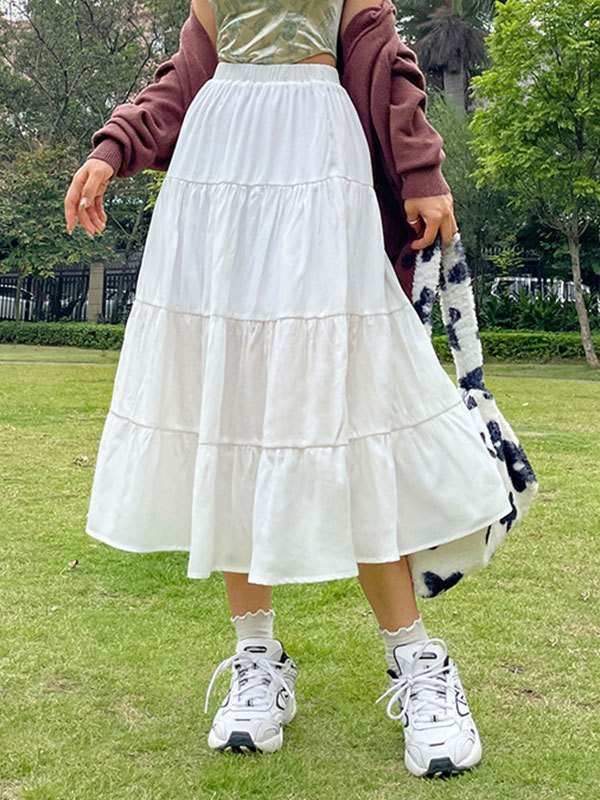 EMMIOL Falda midi escalonada de cintura alta
