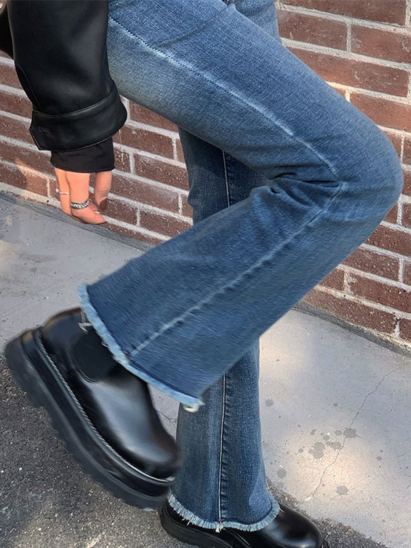 EMMIOL Jeans acampanados lavados de cintura alta