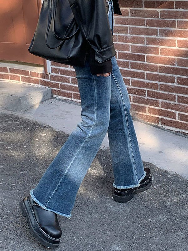 EMMIOL Jeans acampanados lavados de cintura alta