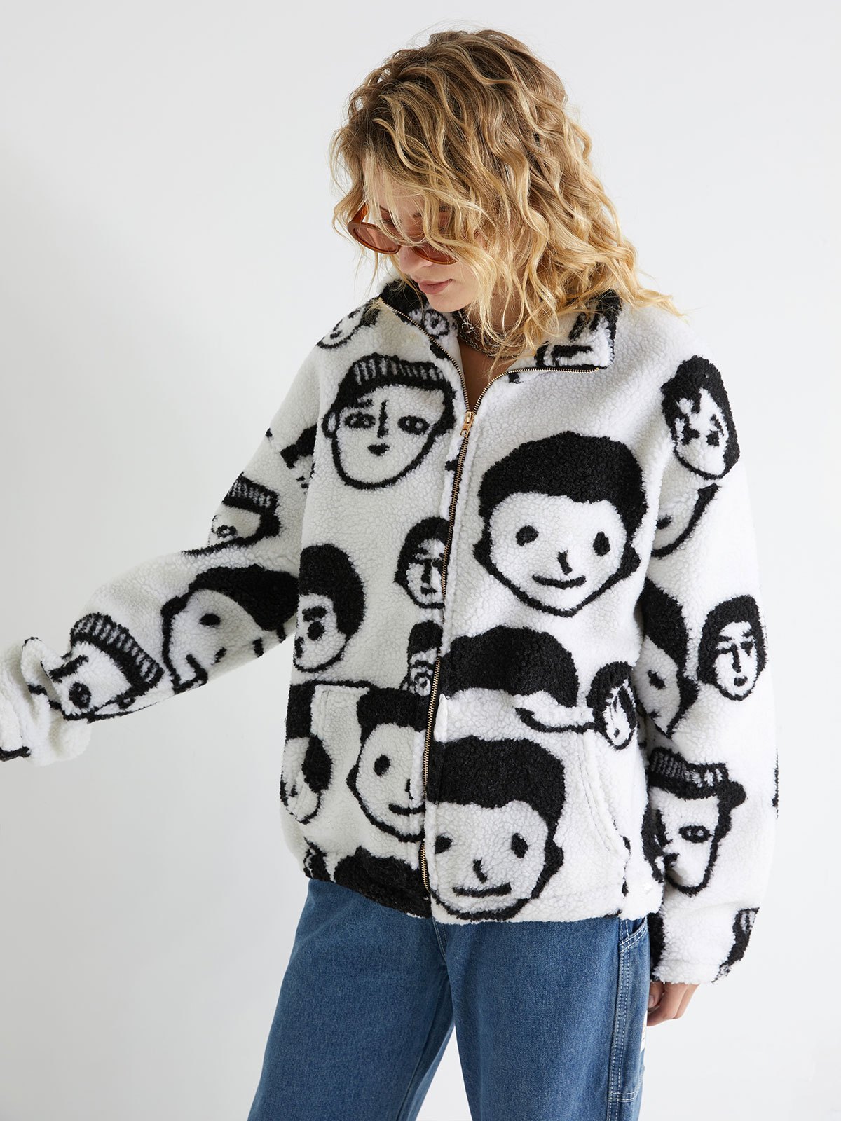 EMMIOL Cartoon Oversize Sherpa-Mantel mit Kapuze