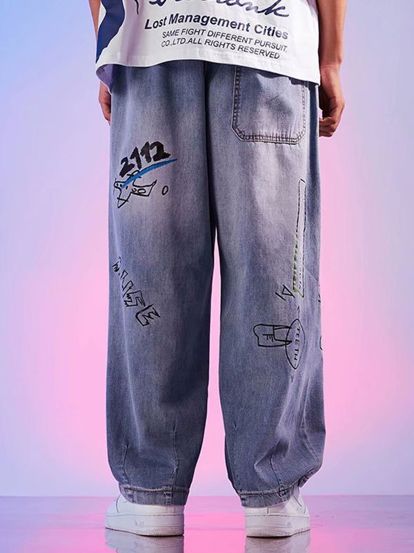 EMMIOL Skate-Jeans mit Graffiti-Print für Herren