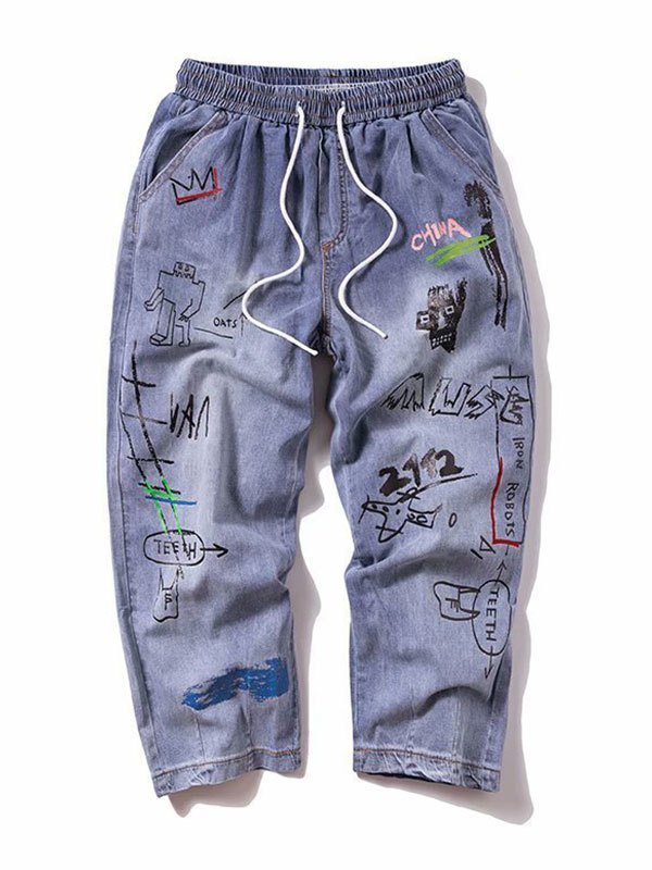 EMMIOL Men's Graffiti Print Skate Jeans