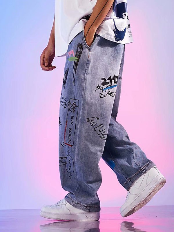 EMMIOL Skate-Jeans mit Graffiti-Print für Herren