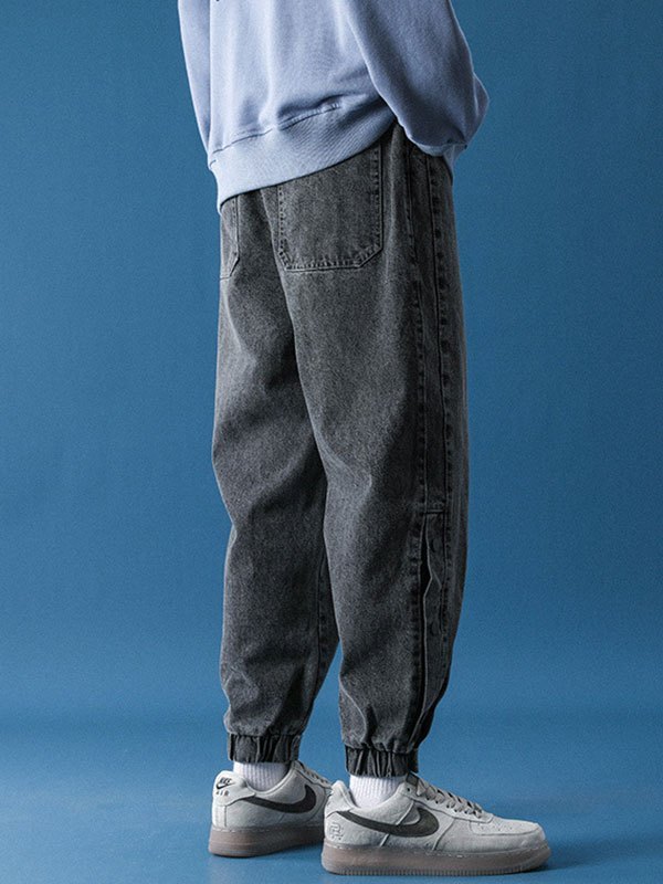 EMMIOL Men's Washed Button Cropped Jogger Jeans