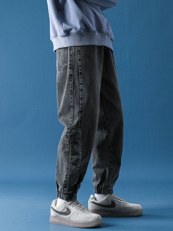 EMMIOL Men's Washed Button Cropped Jogger Jeans