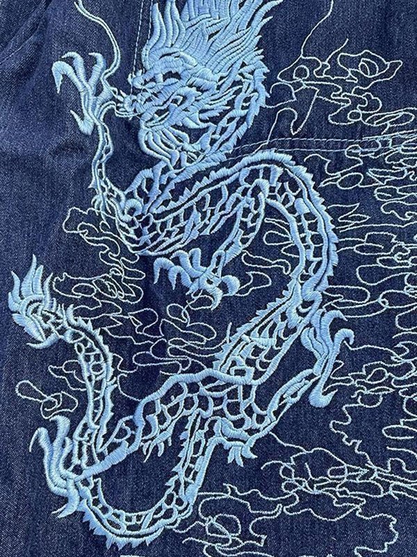 EMMIOL Men's Dragon Embroidery Straight Leg Jeans