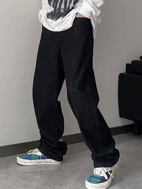 EMMIOL Vaqueros lavados con estampado de calaveras a mano para hombre