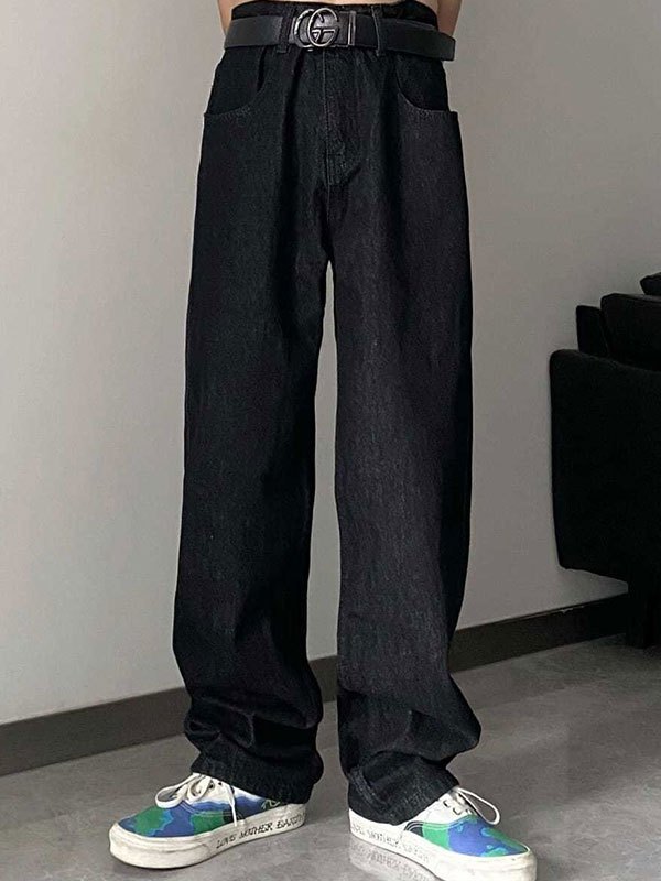 EMMIOL Vaqueros lavados con estampado de calaveras a mano para hombre