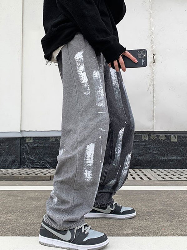 2022 Men's Washed Splash Print Jeans 