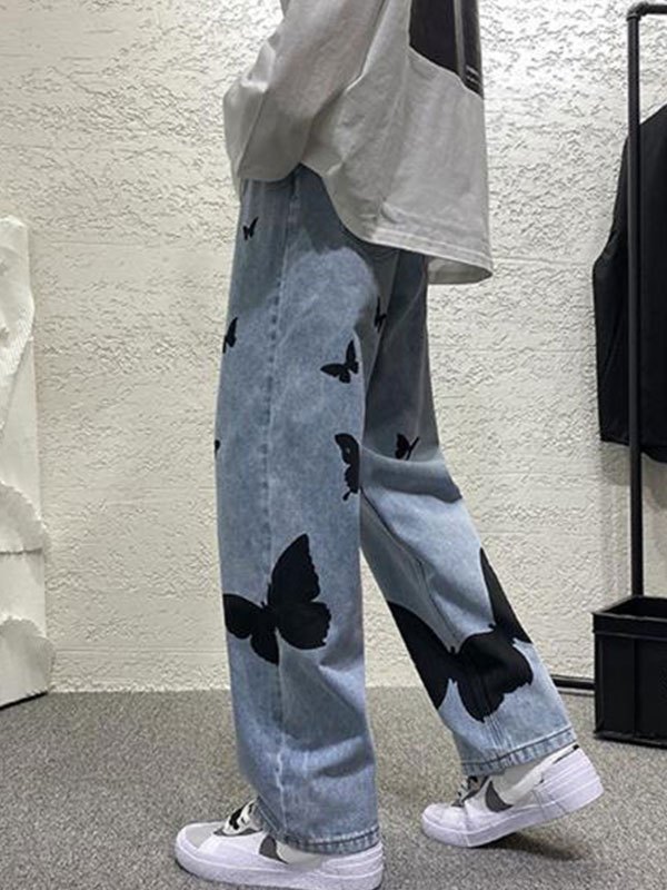 EMMIOL Men's Butterfly Print Straight Leg Jeans