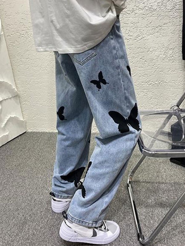 EMMIOL Men's Butterfly Print Straight Leg Jeans