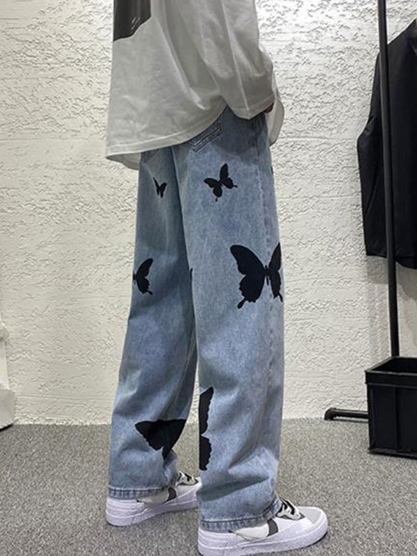 EMMIOL Men's Butterfly Print Straight Leg Jeans