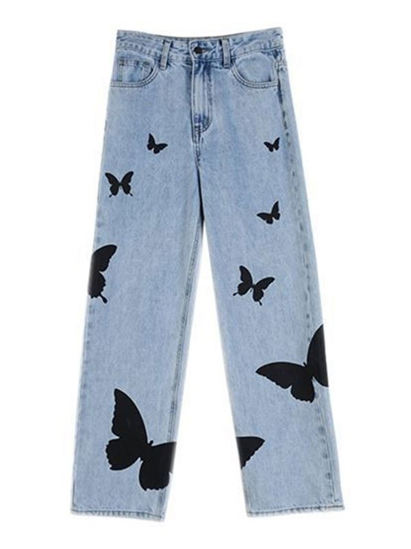 EMMIOL Men's Butterfly Print Straight Leg Jeans