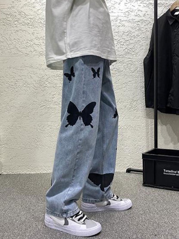 EMMIOL Men's Butterfly Print Straight Leg Jeans