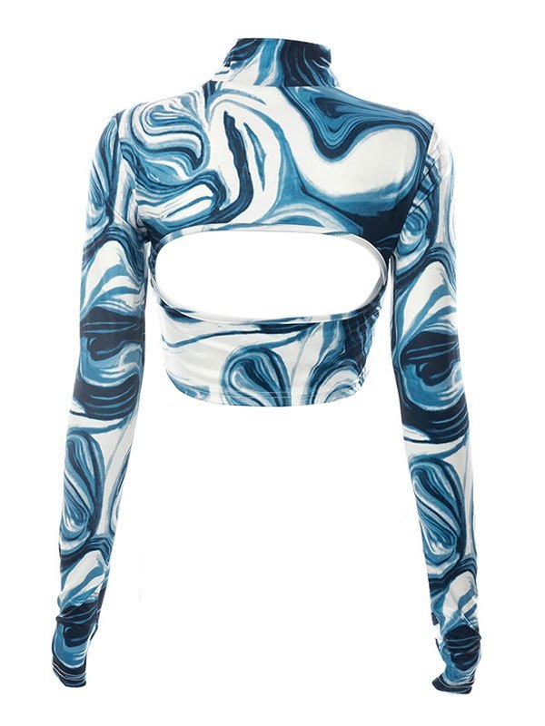 EMMIOL Marble Print Long Sleeve Crop Top