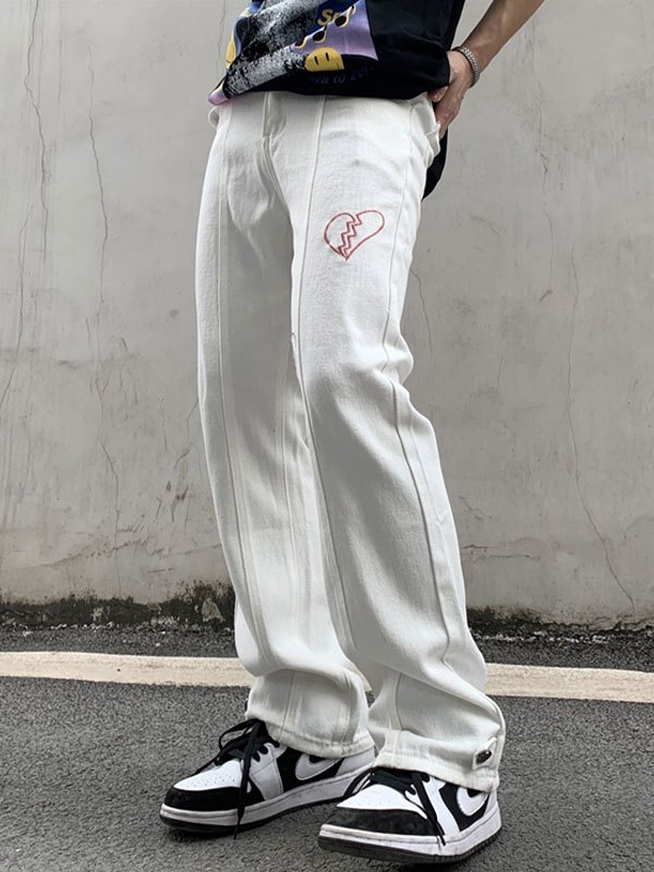 EMMIOL Jeans a zampa da uomo con ricamo a cuore