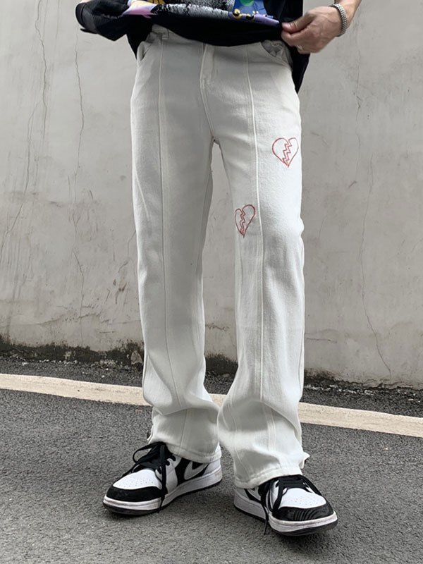 EMMIOL Jeans a zampa da uomo con ricamo a cuore