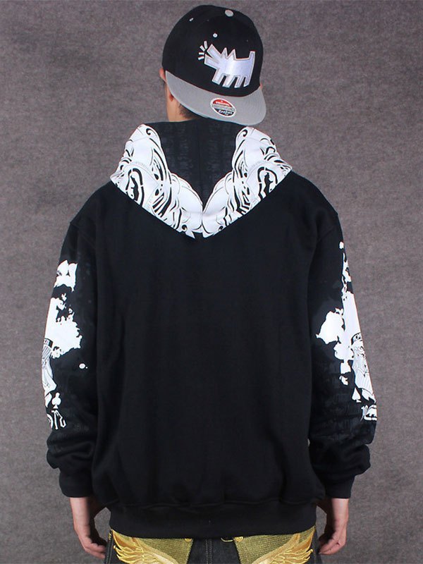 EMMIOL Sudadera con capucha y cremallera con estampado de grafiti para hombre