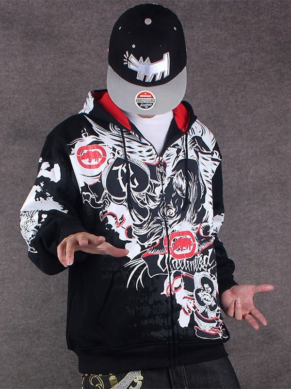 EMMIOL Men's Graffiti Print Zipper Hoodie