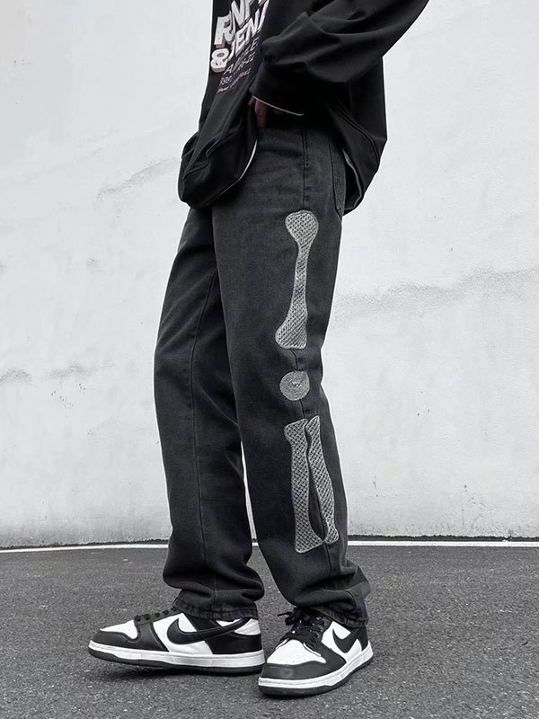 Jeans Teschio Jeans Slim Da Uomo Con Ricamo Teschio