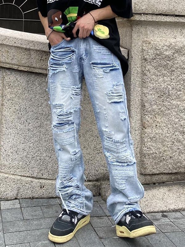 EMMIOL Men's Washed Distressed Flare Jeans
