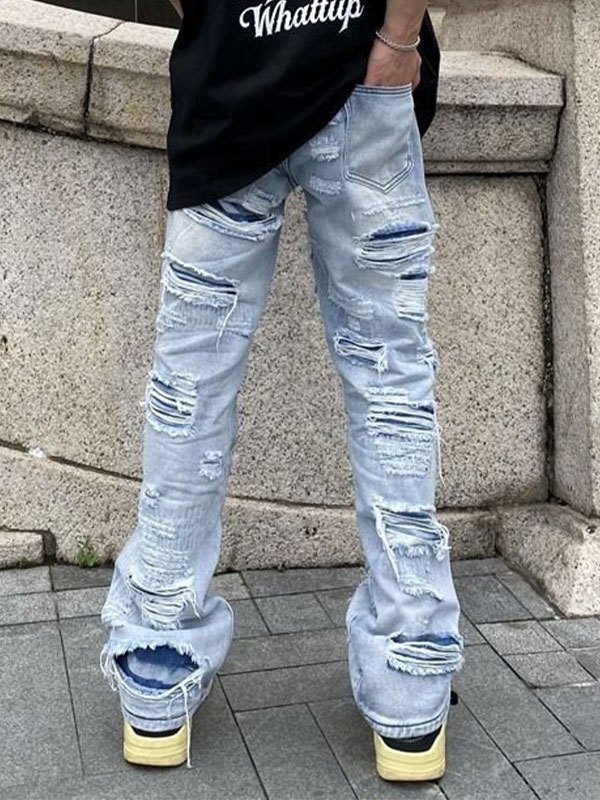 EMMIOL Men's Washed Distressed Flare Jeans